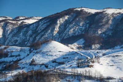 Scenic view of snowcapped mountains against sky