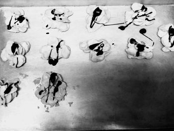 High angle view of people on table