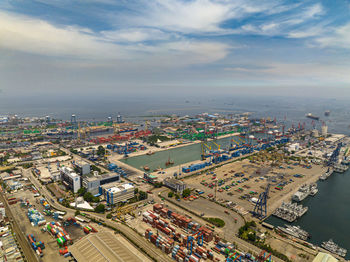 High angle view of cityscape against sky