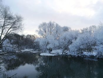 Scenic view of lake against sky during winter