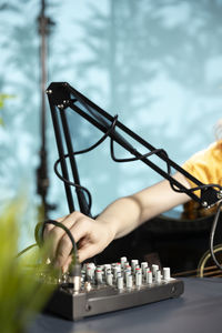 Low angle view of man using mobile phone