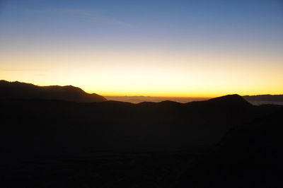 Scenic view of silhouette mountains against clear sky