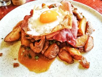 Close-up of breakfast served in plate