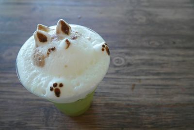 High angle view of ice cream on table