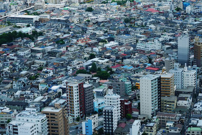 High angle view of buildings in city