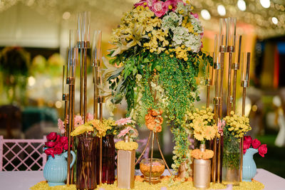 Close-up of flowers on table