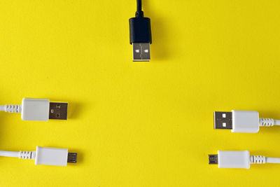 Close-up of yellow telephone on wall