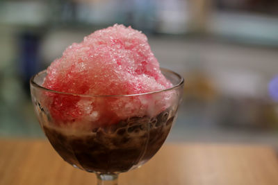 Close-up of ice cream on table