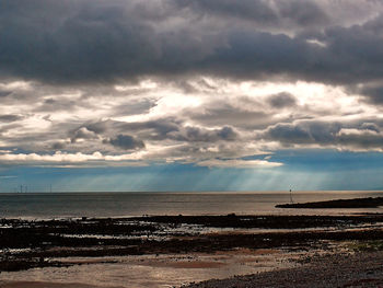 Scenic view of sea against storm clouds