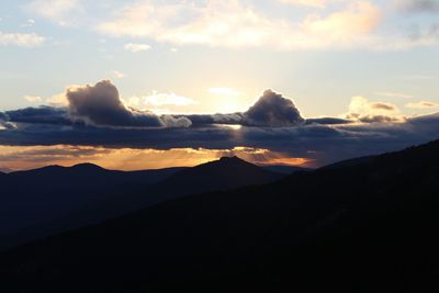 Scenic view of silhouette mountains against sky at sunset