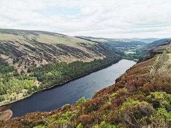 The upper lake at glendalough, co. wicklow, viewed from the top of the u-shaped valley
