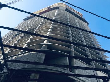 Low angle view of modern building against clear sky