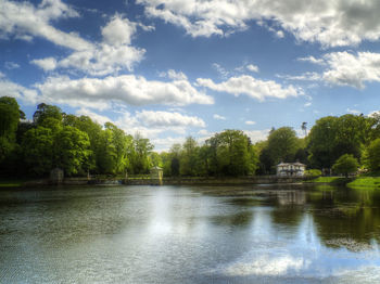 Scenic view of lake against cloudy sky