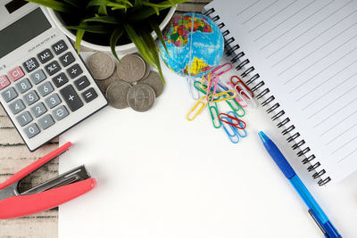 High angle view of pen on table