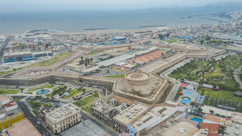 High angle view of buildings in city