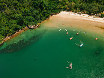 High angle view of sailboat in sea