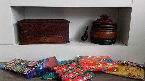 Close-up of objects on table