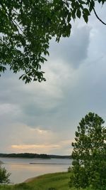 Scenic view of lake against cloudy sky