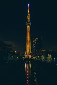 Illuminated buildings in city at night