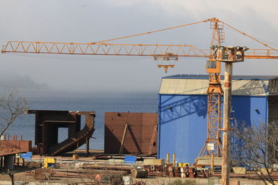 Cranes at construction site in the shipyard 