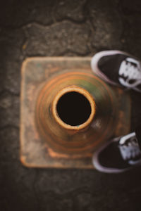 Directly above shot of coffee cup on table