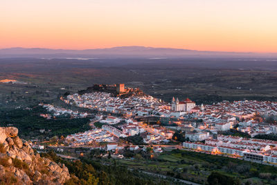 Castelo de vide in alentejo, portugal from serra de sao mamede mountains at sunset