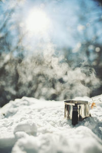 Close-up kitchen utensil in snow