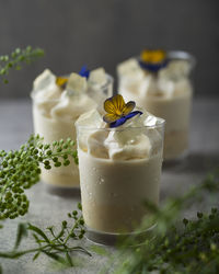 Close-up of dessert in glasses