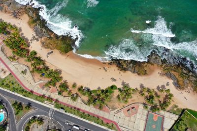 High angle view of road by sea