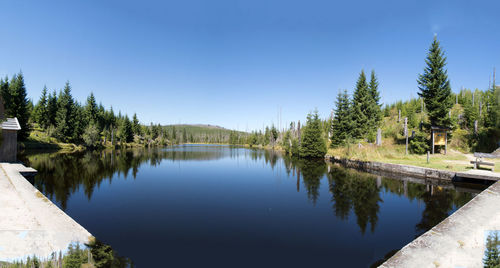 Panoramic view of lake against blue sky