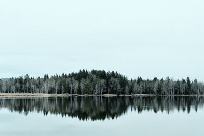 Scenic view of lake against clear blue sky