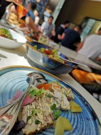 High angle view of food in plate on table