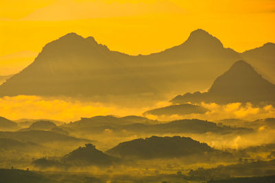 Scenic view of silhouette mountains against sky 