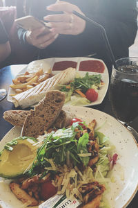 High angle view of meal served in restaurant