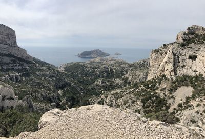 Scenic view of rocky mountains against sky