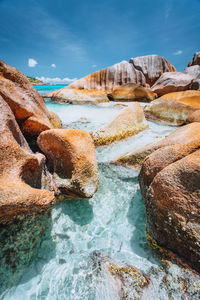 Rocks in sea against sky