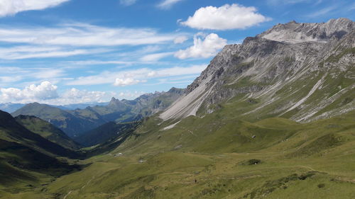 Scenic view of mountains against cloudy sky