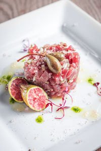 High angle view of meal served in plate