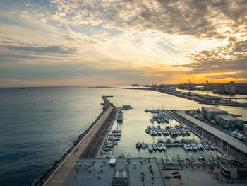 High angle view of pier over sea against sky