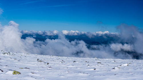 Scenic view of snowcapped mountains against sky