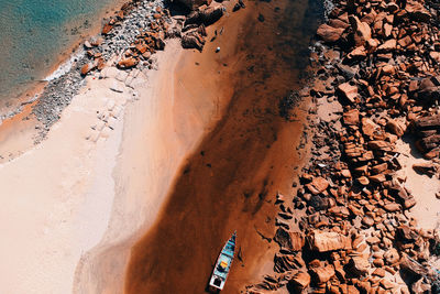 High angle view of rock on beach