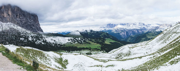 Scenic view of snowcapped mountains against sky