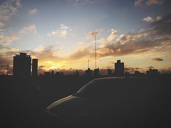 City skyline at sunset