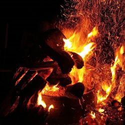 Close-up of bonfire at night