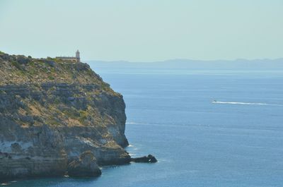 Scenic view of calm sea against clear sky