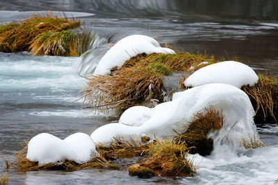 Frozen waterfalls on the mrežnica river, croatia