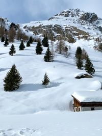 Scenic view of snow covered mountains against sky