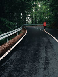 Empty road amidst bare trees