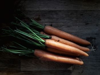 High angle view of carrots on table