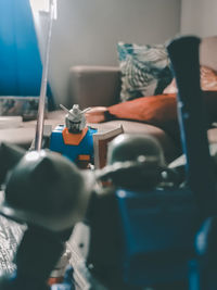 Close-up of seats on table